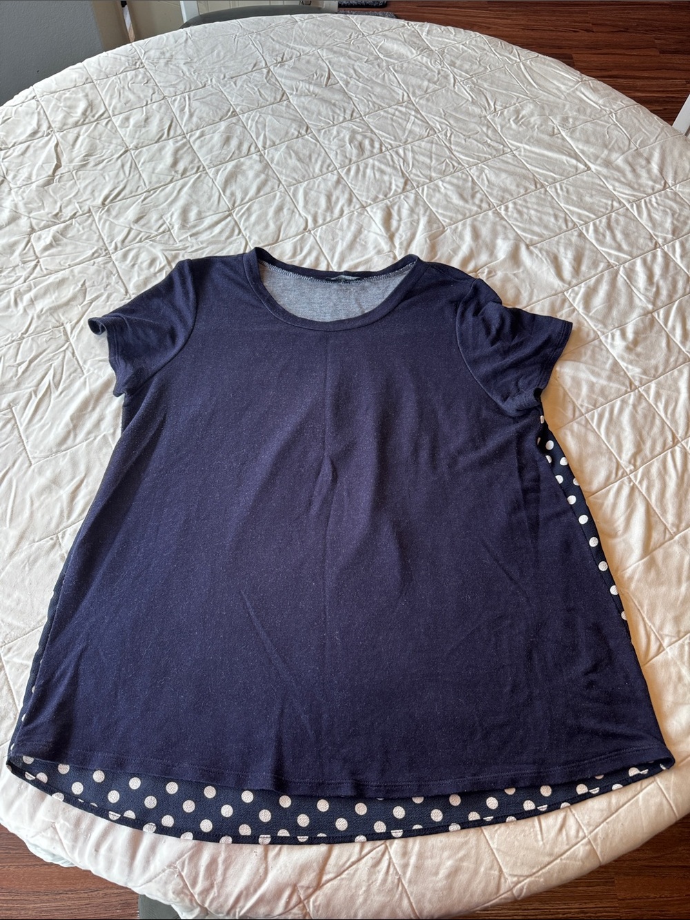 Papermoon Navy Short Sleeve Tee with Polka Dot Layered Hem